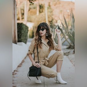 Who What Wear Tan Utility Jumpsuit with Tie Waist